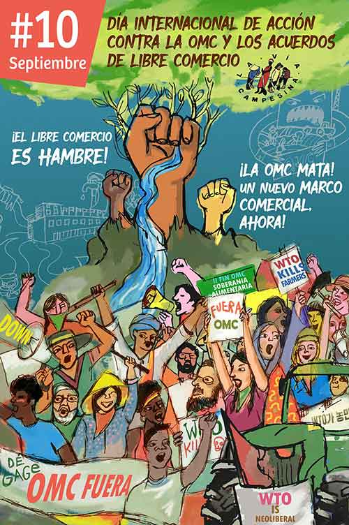 Cartel Dia Internacional de Accion contra la OMC y los Acuerdos de Libre Comercio